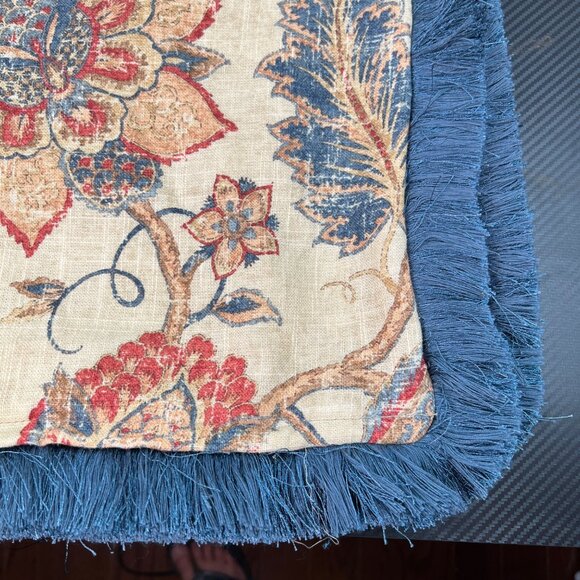 Decorative Square Pillow Cover Floral Blue Fringe Border 17"x17" Set of 2 - Picture 5 of 9